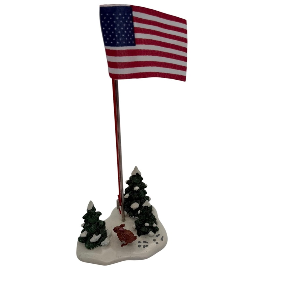 Department 56 Snow Village American Flag Winter Trees Rabbit Accessory 6.25in